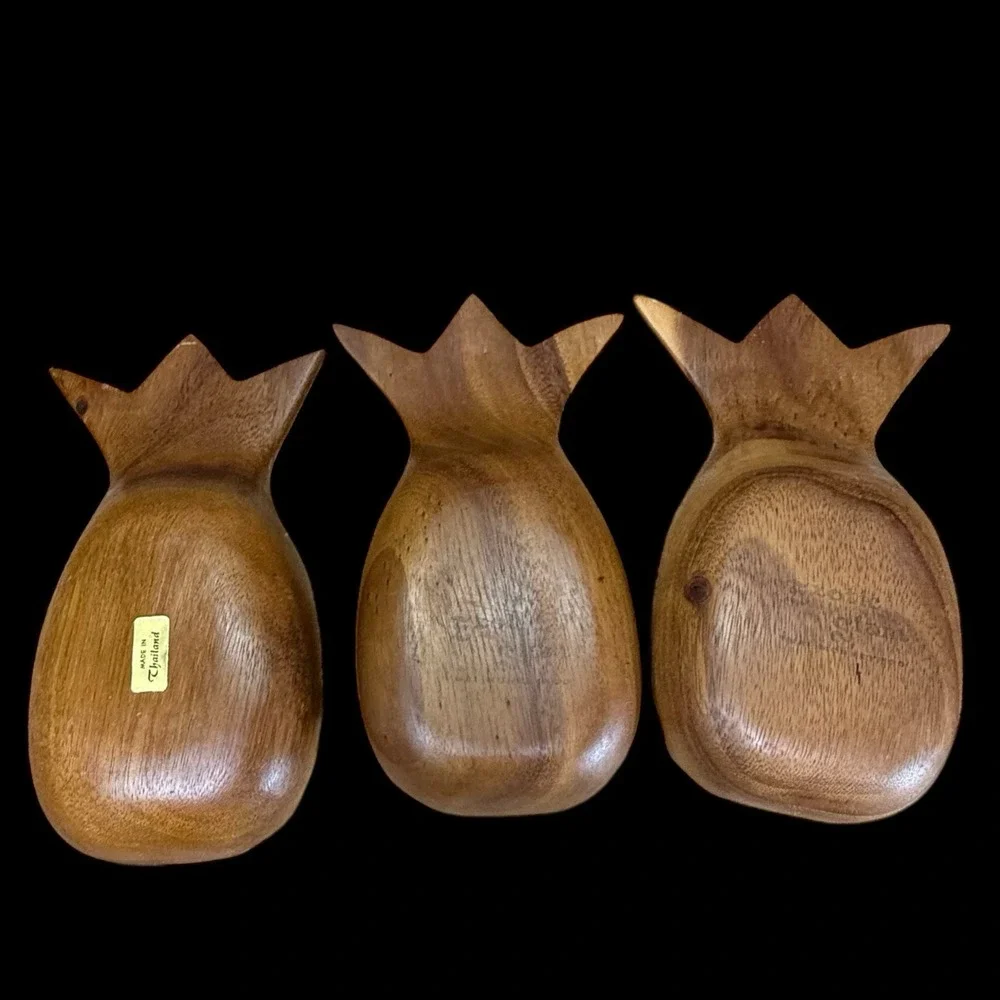 Pineapple Shape Salad‎ Bowl Serving Set With Spoons Bowls Monkey Pod Wood 11 Pc